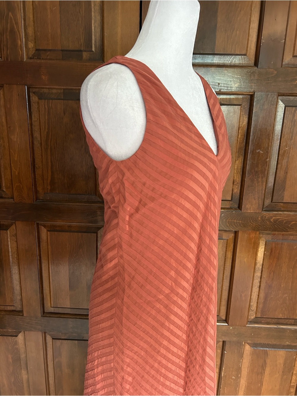 Everlane The City Stripe Midi Dress Redwood Orange V-Neck Size 0 - Picture 4 of 10